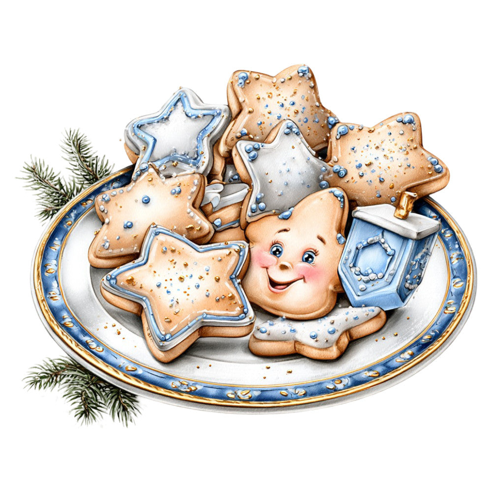 gingerbread, christmas, holiday, winter, baking, cookies, whimsical, vintage, nostalgic, blue and white, gold trim, cream, tan, gingerbread man, star cookies, festive, traditional, sweet, baker's theme, kitchen, decorative, elegant, country style, seasonal, december, dessert, treat themed, timeless, charming