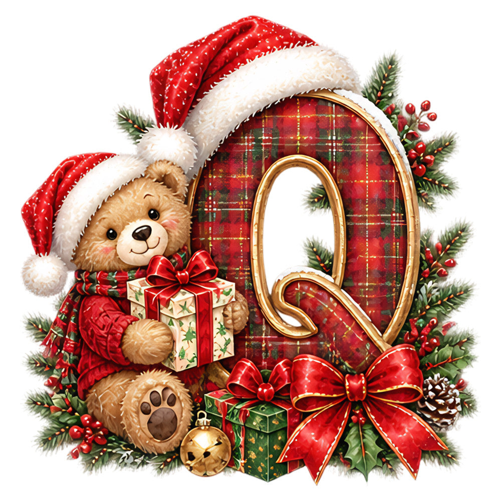 christmas, holiday, teddy bear, red, cream, gold, plaid, tartan, festive, whimsical, traditional, cute, gift boxes, pine branches, holly berries, red bow, ornaments, vintage, seasonal, winter, december, santa hat, decorative, children's, cheerful, nostalgic, elegant, scottish plaid, evergreen, bells