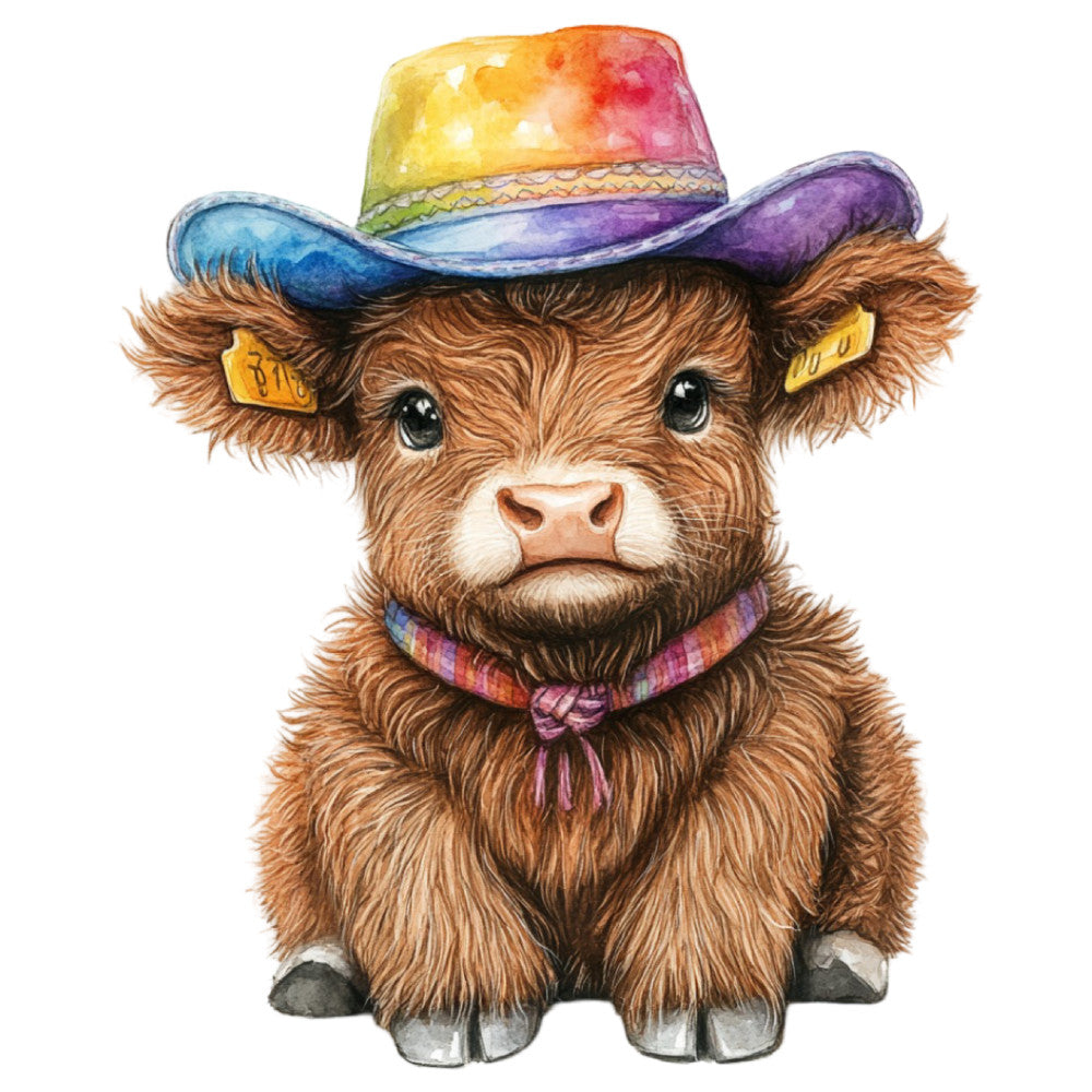 Cute Western Highland Cow Fabric Panel 29