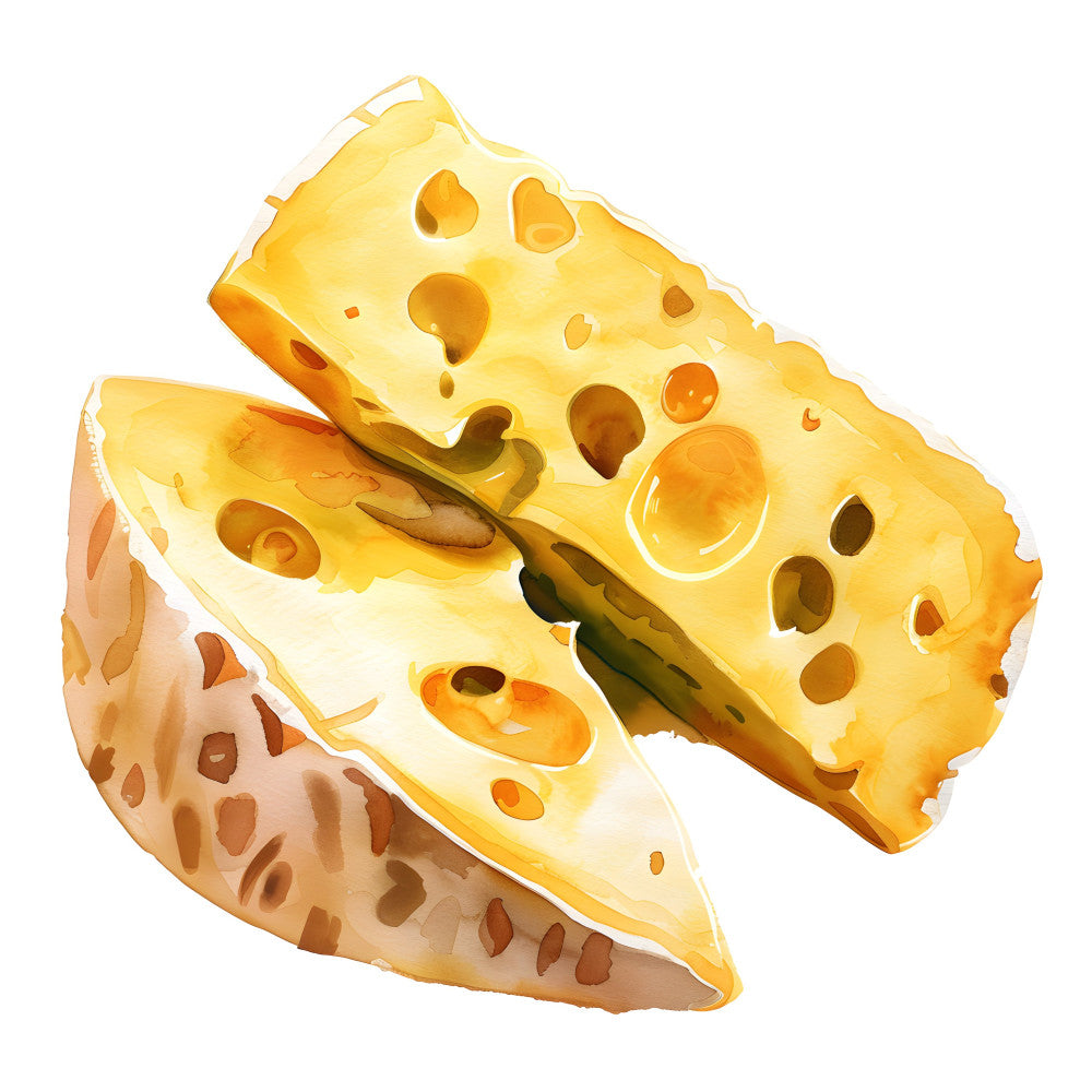 cheese, holes, yellow, golden yellow, cream, tan, brown, food, dairy, kitchen, whimsical, playful, fun, cute, novelty, farmhouse, rustic, modern, wedge, slice, swiss cheese, cheddar, cheese lover, food themed, culinary, cooking, appetizers, gourmet, illustrated, cartoon style
