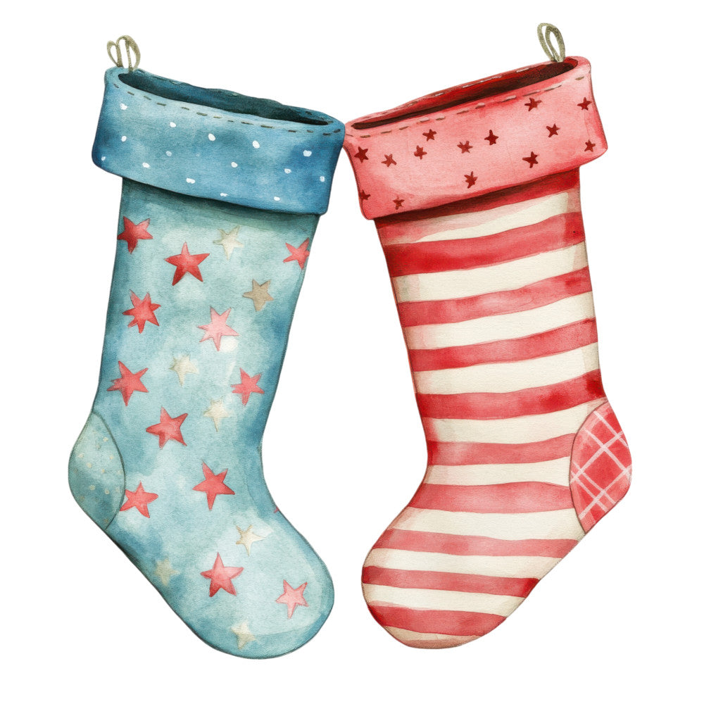 Watercolor Christmas Stockings Fabric Panel 3