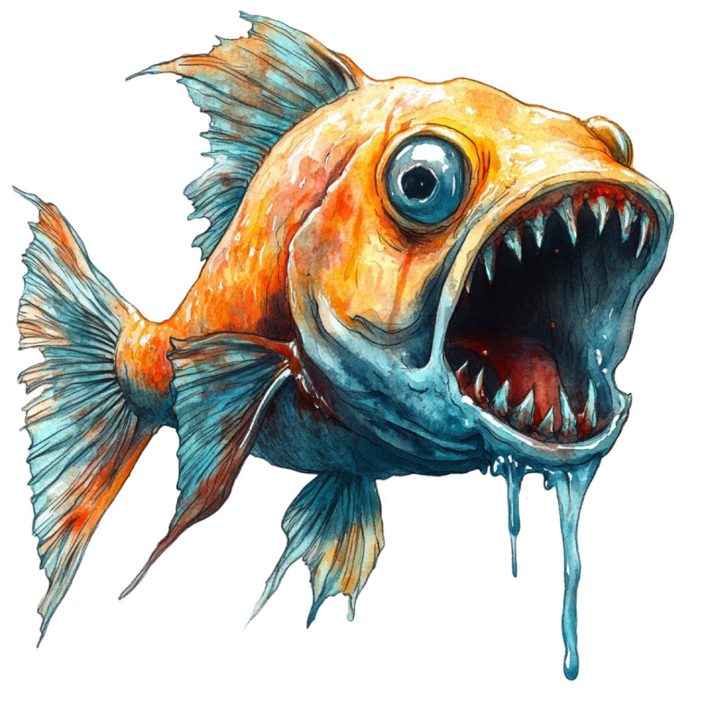 Watercolor Scary Fish Fabric Panel 9