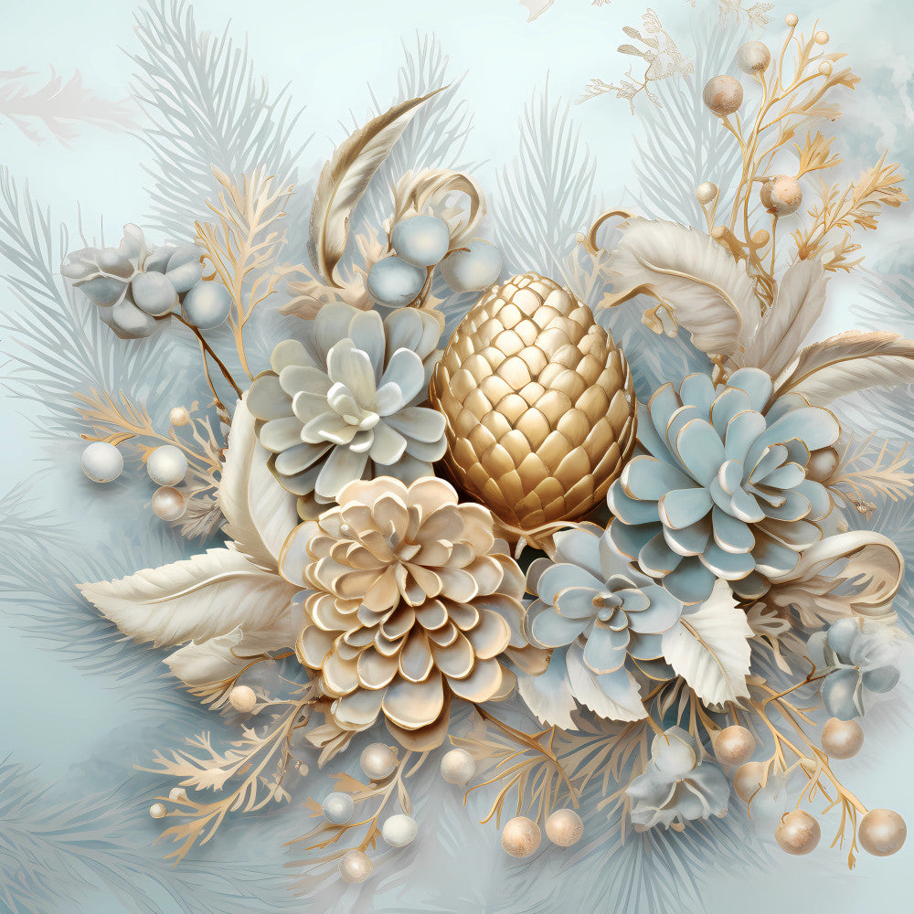 Light Blue and Gold Christmas Fabric Panel 13