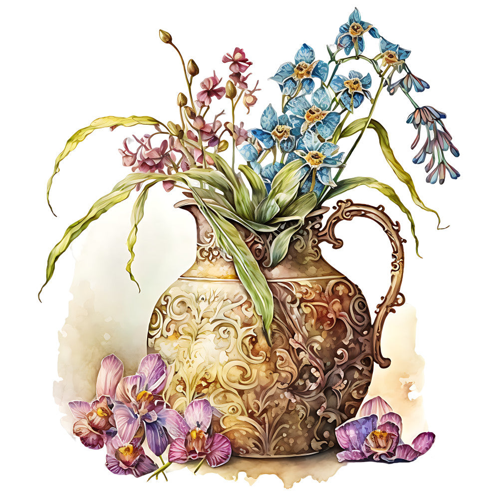 Watercolor Rose Vase Fabric Panel 10