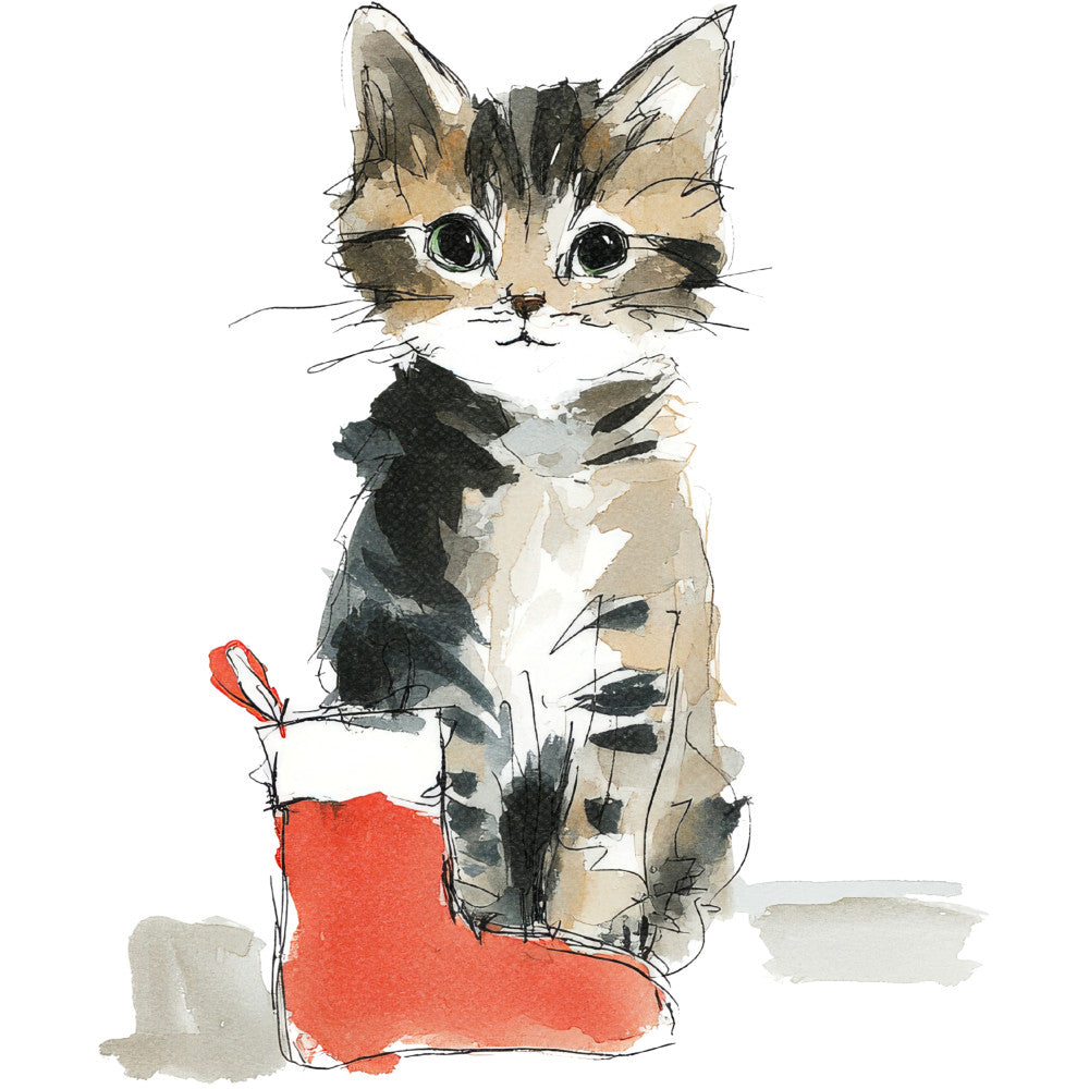 Handdrawn Christmas Cats Fabric Panel 66