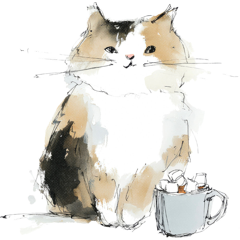 Handdrawn Christmas Cats Fabric Panel 77