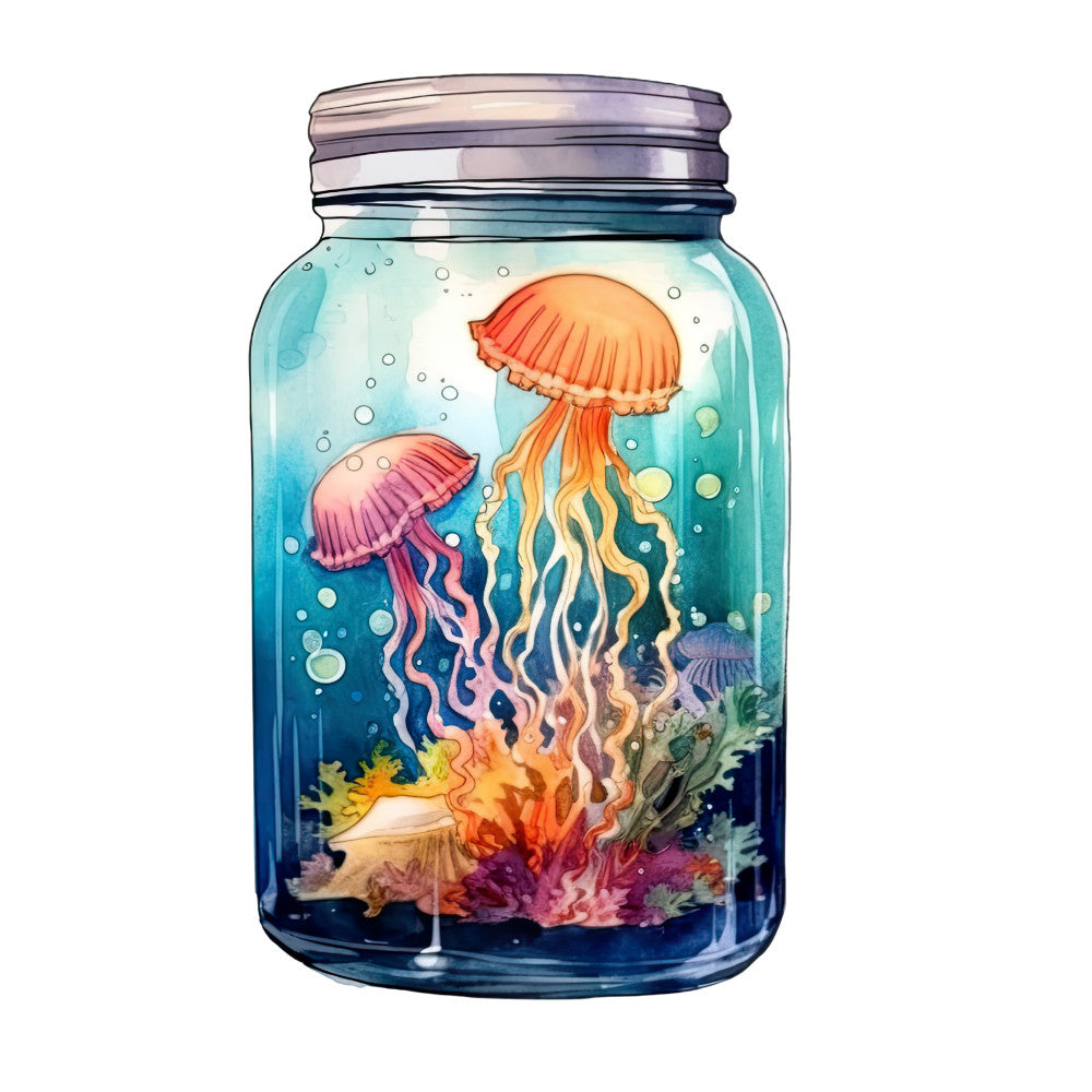 Jar with Glowing Jellyfishes Fabric Panel 1