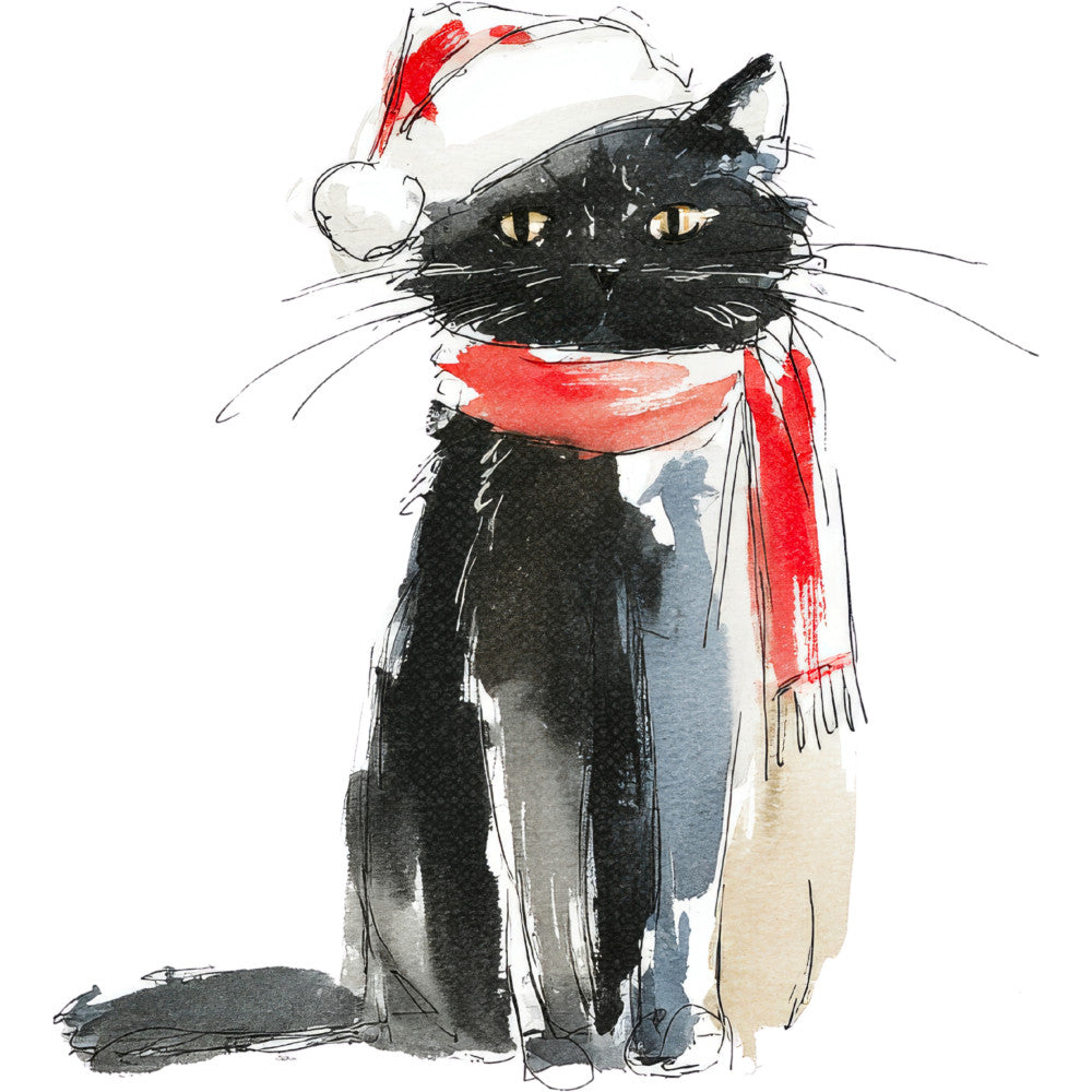 Handdrawn Christmas Cats Fabric Panel 63