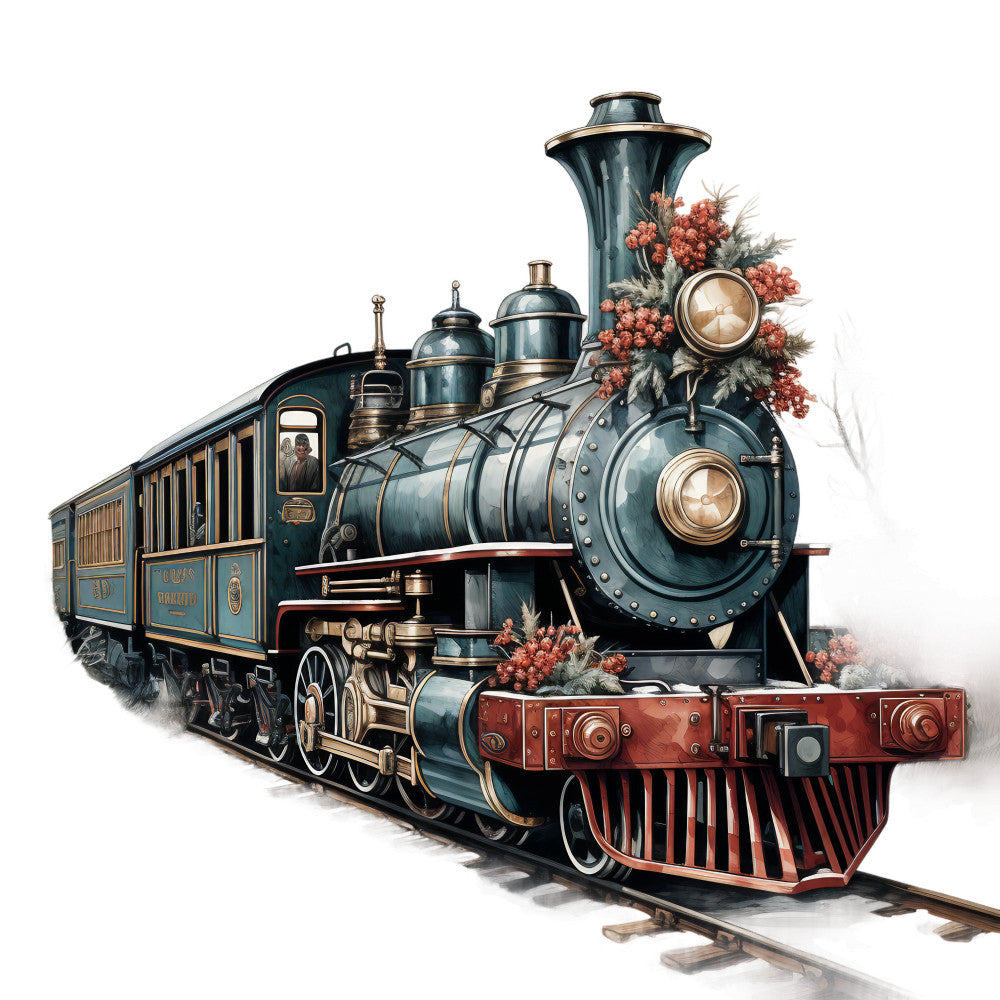Vintage Christmas Trains Fabric Panel 8