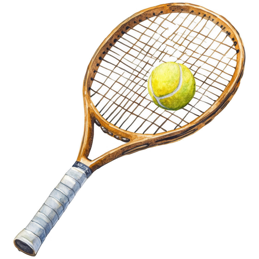 tennis, sports, athletic, yellow-green, lime green, white, tan, brown, wooden racket, vintage tennis, retro sports, recreational, active lifestyle, games, court sports, summer, spring, apparel fabric, novelty print, hobby themed, leisure wear, classic sports, traditional style, nostalgic design, tennis ball, sports equipment, competition themed, outdoor activities