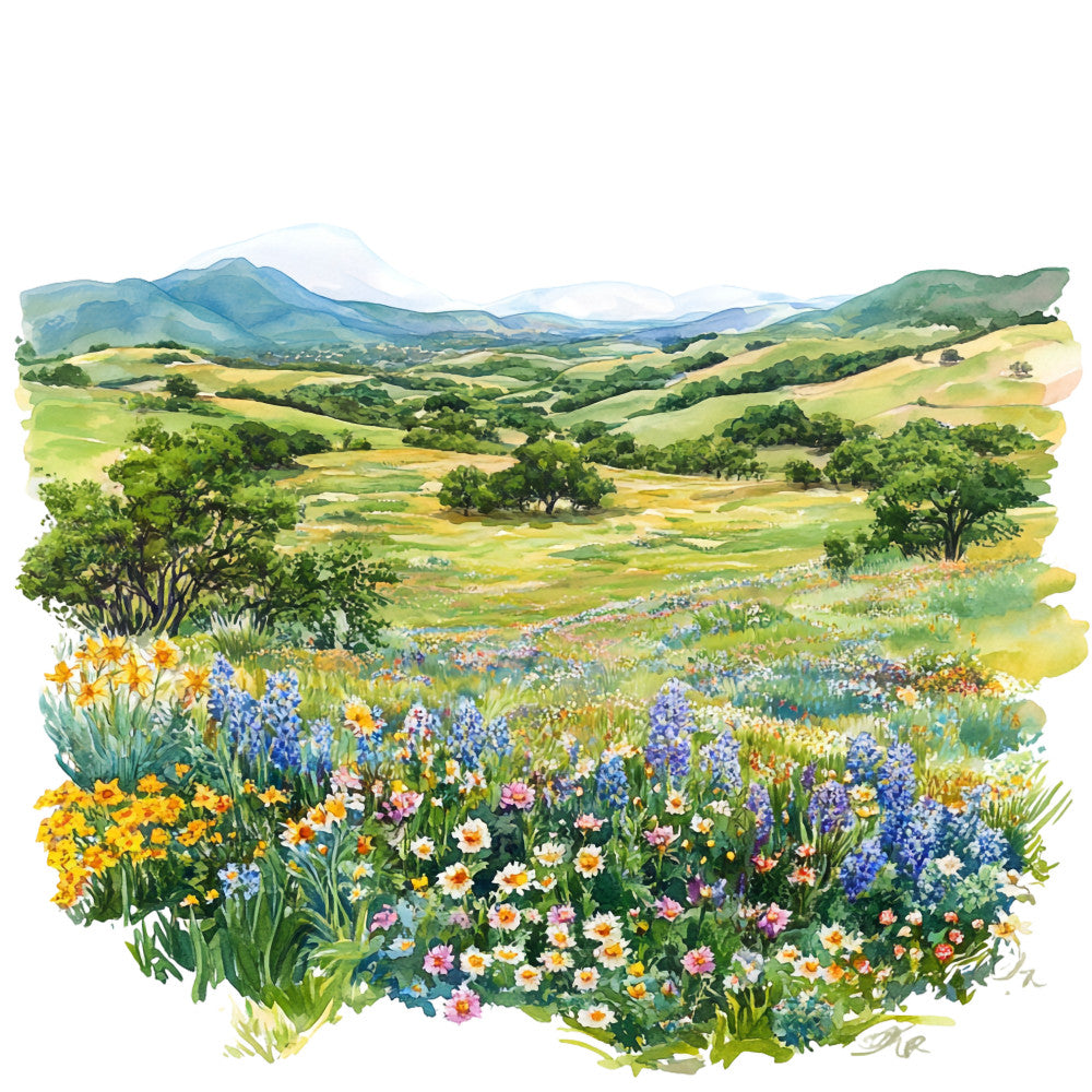 Watercolor Texas Fabric Panel 44