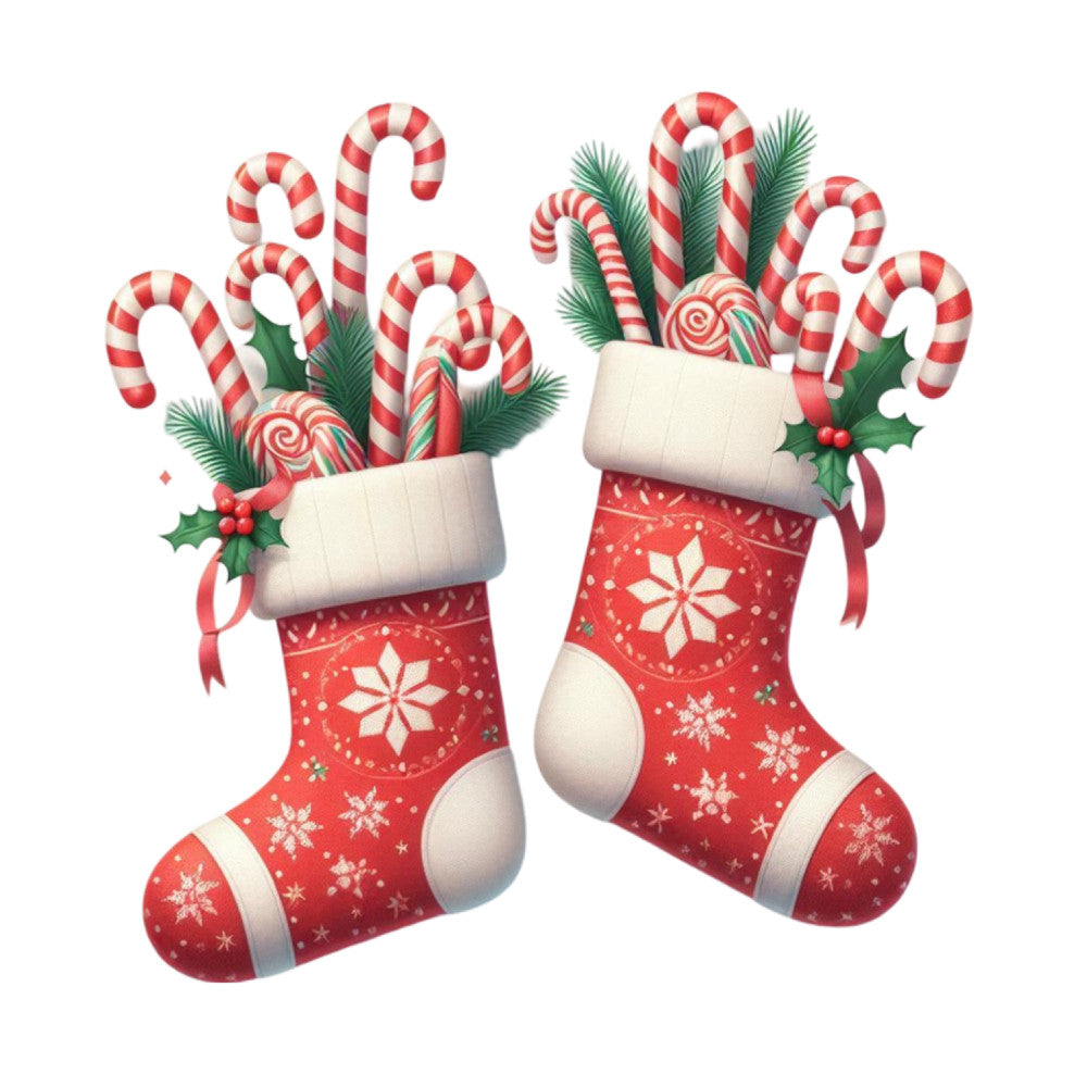 Christmas Stockings and Candy Canes Fabric Panel 12