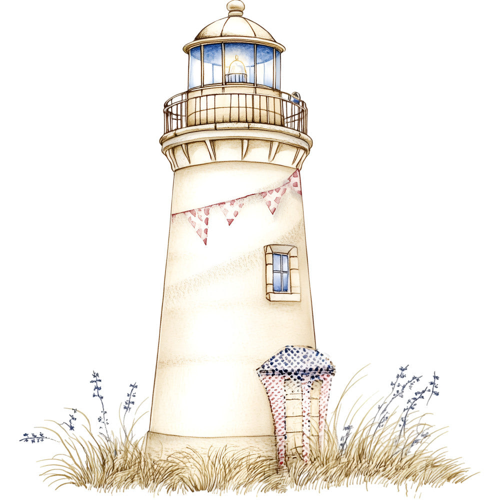 Watercolor Nautical Lighthouse Fabric Panel 2