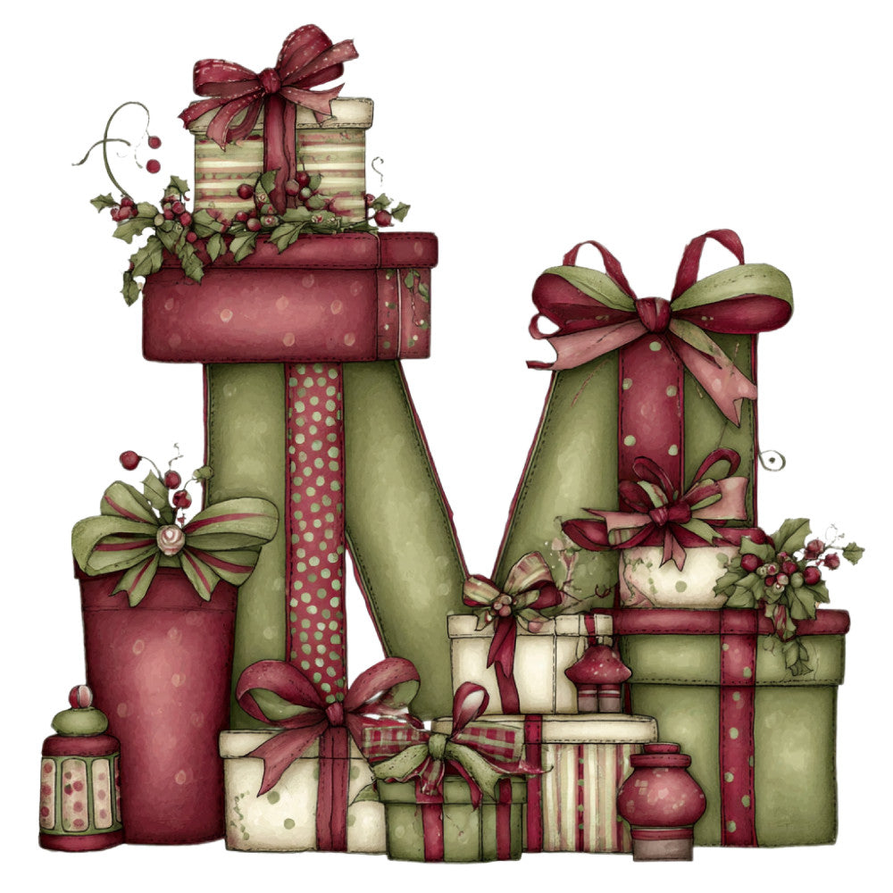 burgundy, wine red, sage green, cream, dusty rose, gift boxes, bows, ribbons, holiday, christmas, festive, presents, polka dots, striped, whimsical, vintage, elegant, traditional, berries, foliage, decorative, celebration, seasonal, winter, gift wrap inspired, stacked presents, ornamental bows, retro, timeless, greeting card style