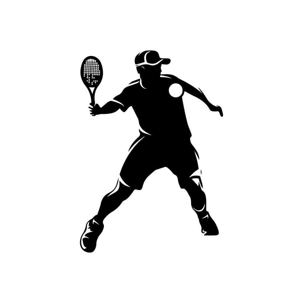 tennis, sports, athlete, silhouette, black and white, monochrome, modern, active wear, recreation, racquet, ball, motion, dynamic, athletic wear, gym, fitness, training, court sport, contemporary, minimalist, bold, graphic, line art, apparel print, performance, action pose