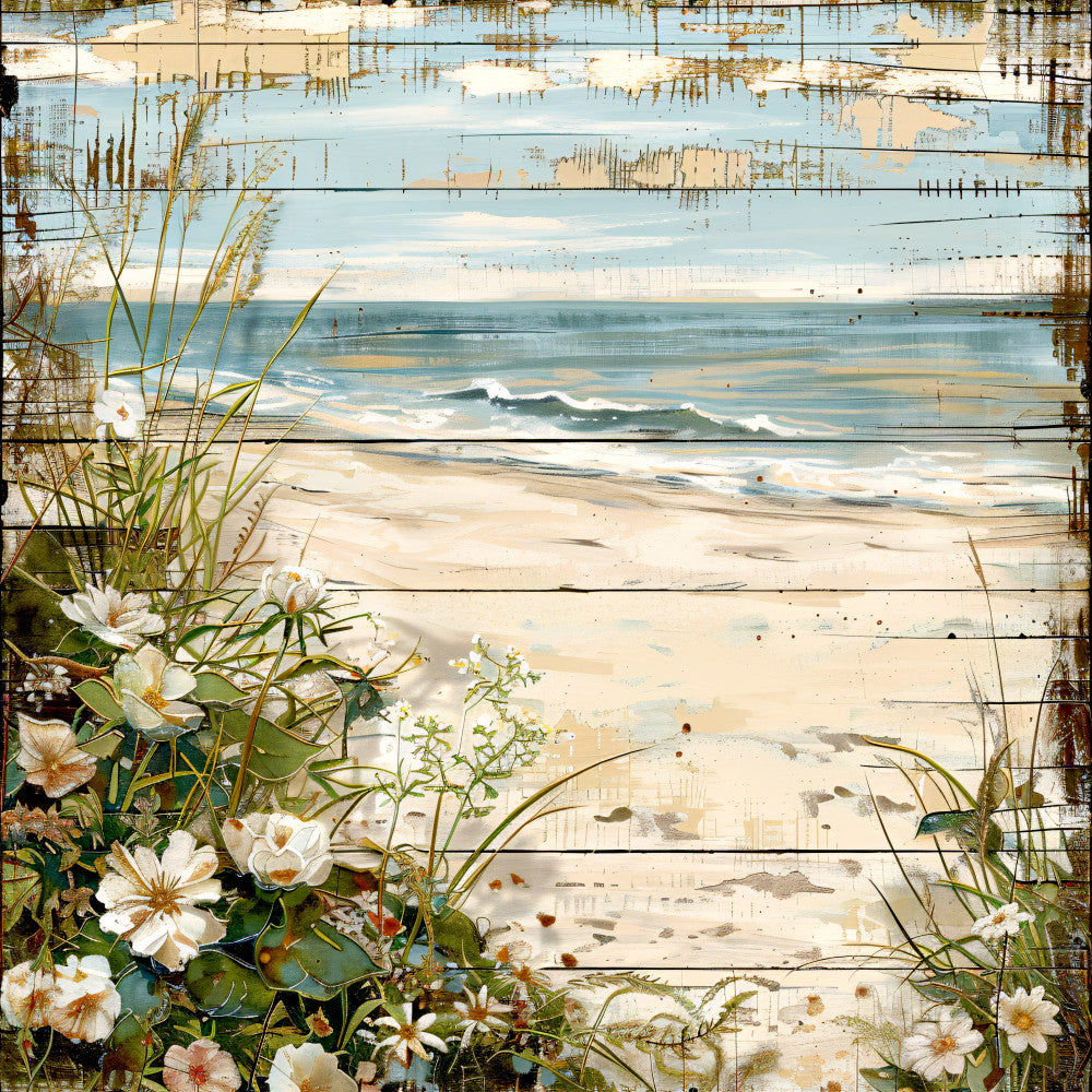 Floral Beach Scenes Fabric Panel 2