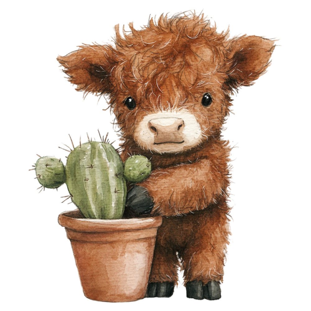 Cute Western Highland Cow Fabric Panel 10