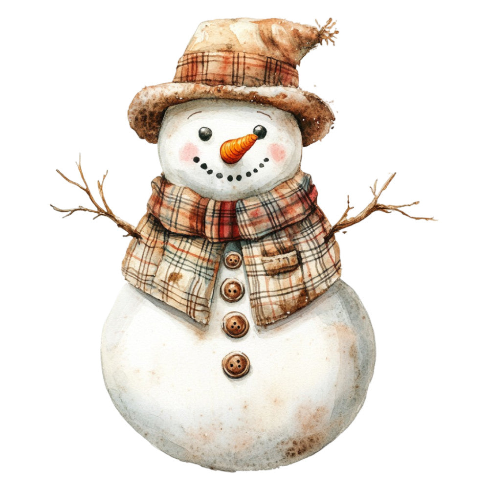 Watercolor Christmas Snowman Fabric Panel 18