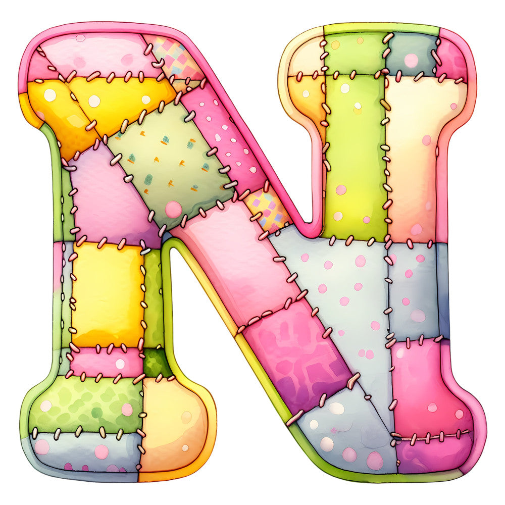 alphabet letters, pastel pink, pastel yellow, pastel green, pastel blue, gradient colors, colorful, whimsical, playful, patchwork, stitched, decorative stitching, polka dots, dotted pattern, children's design, nursery, baby quilt, learning theme, educational, multi-color, vibrant, fun, cute, playful stitches, letter a, letter h, bright colors, modern whimsical
