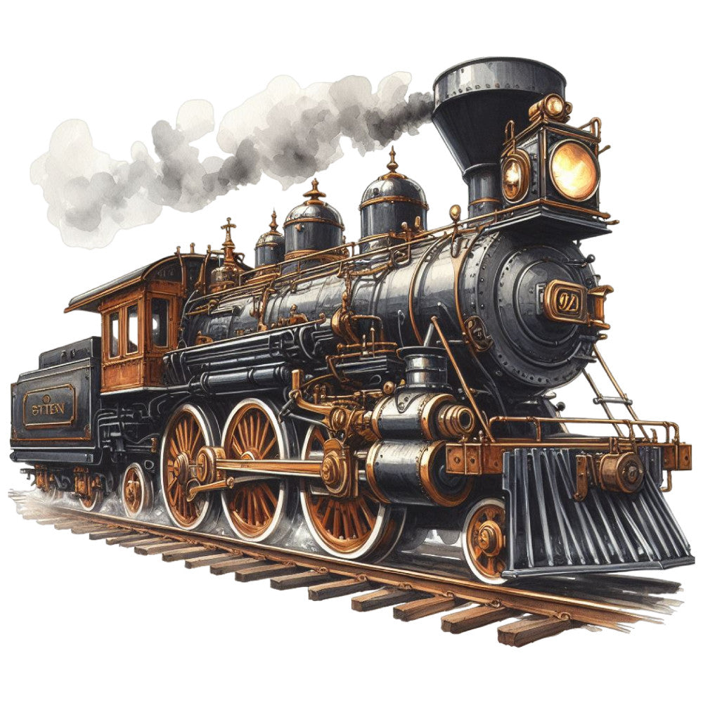 Watercolor Steam Train Fabric Panel 13