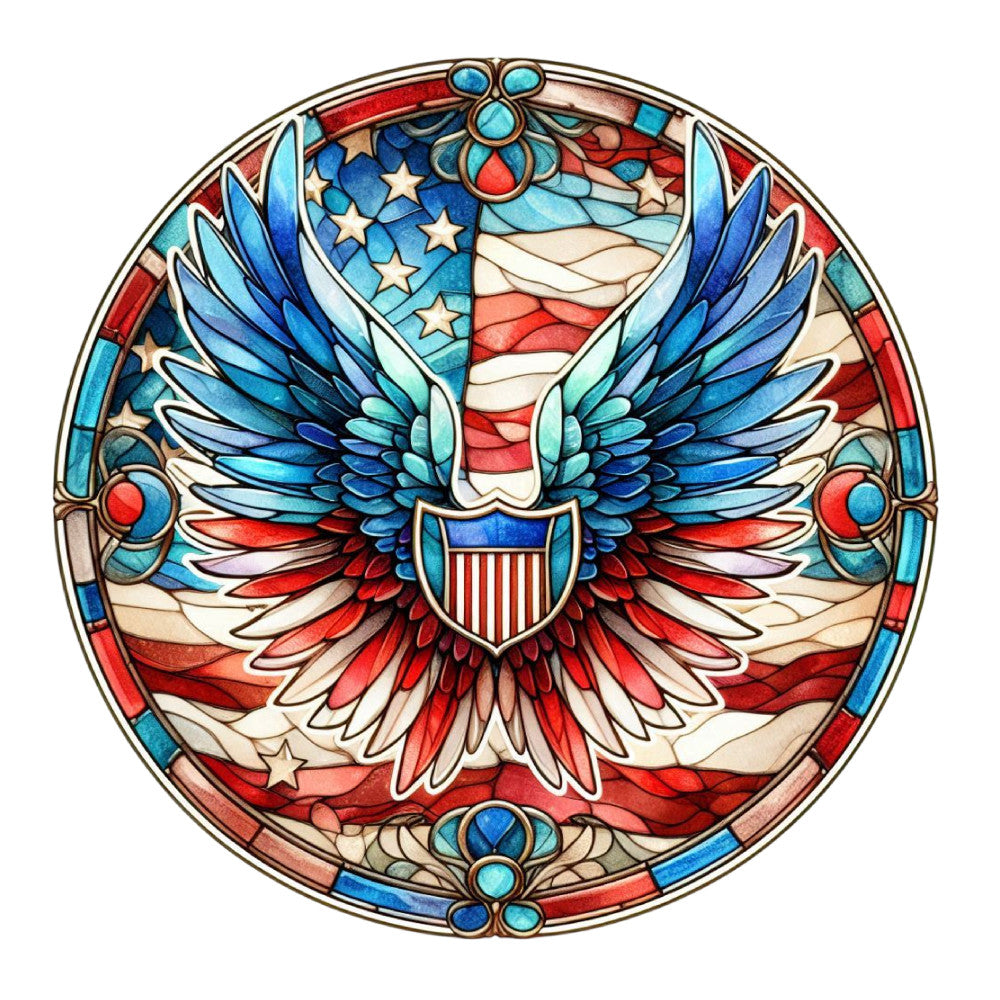 Round Stained Glass Patriotic Fabric Panel 3