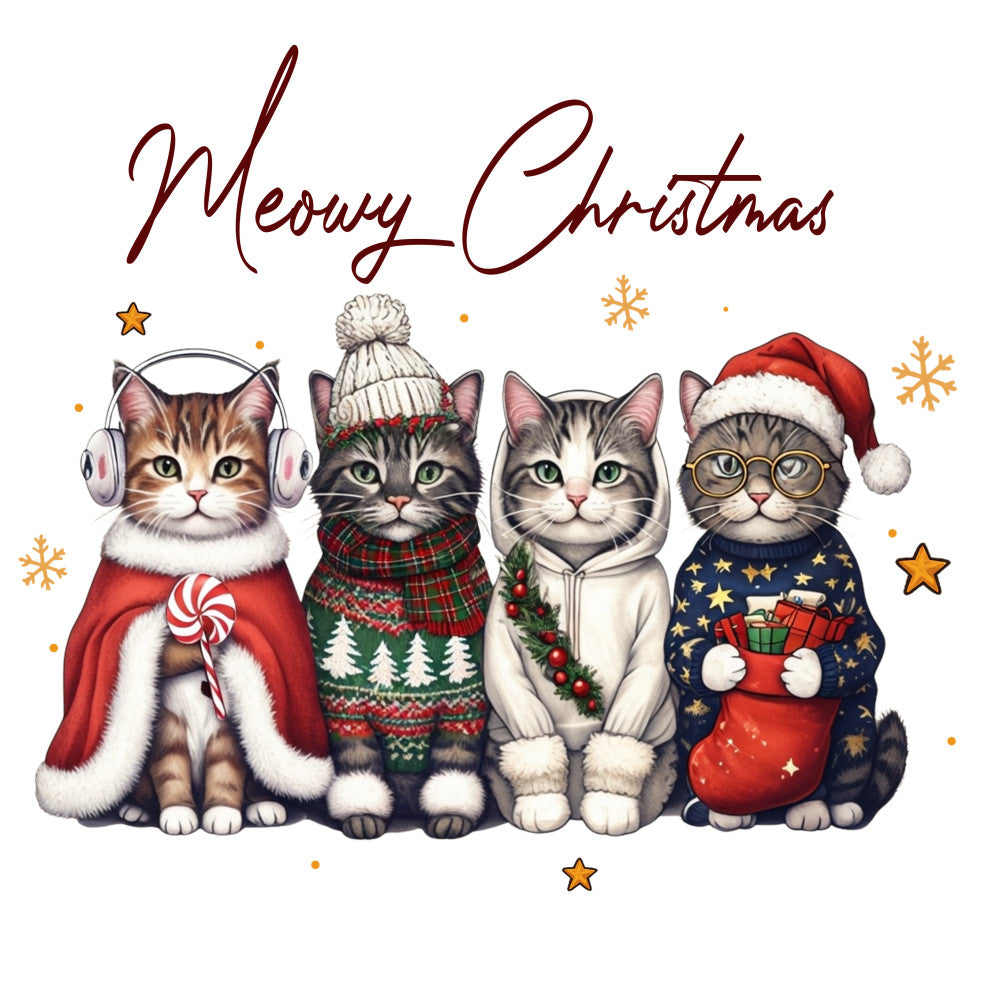 Cute Christmas Cats Wall Art Fabric Panel 1