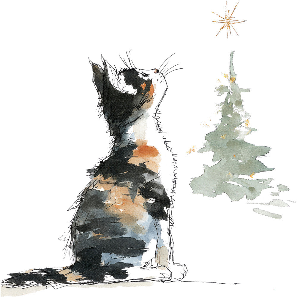 Handdrawn Christmas Cats Fabric Panel 6