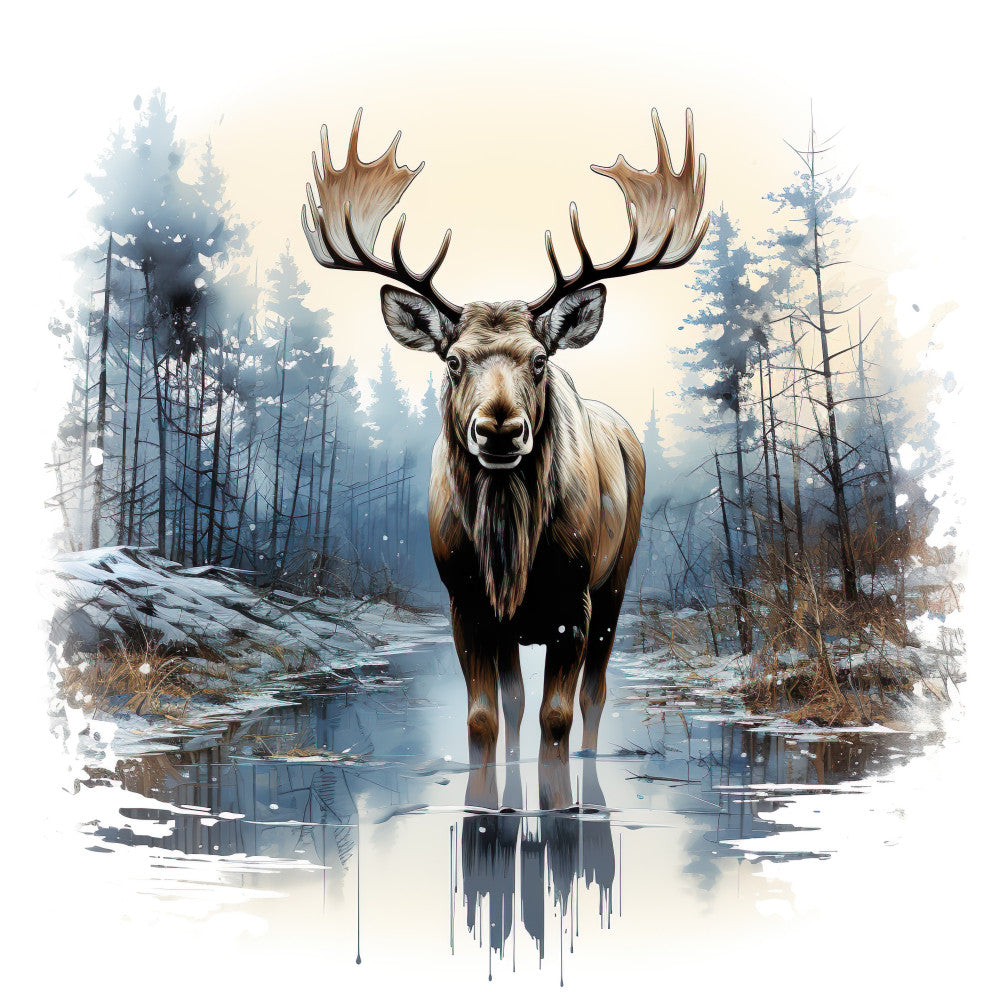 Moose in Winter Fabric Panel 3