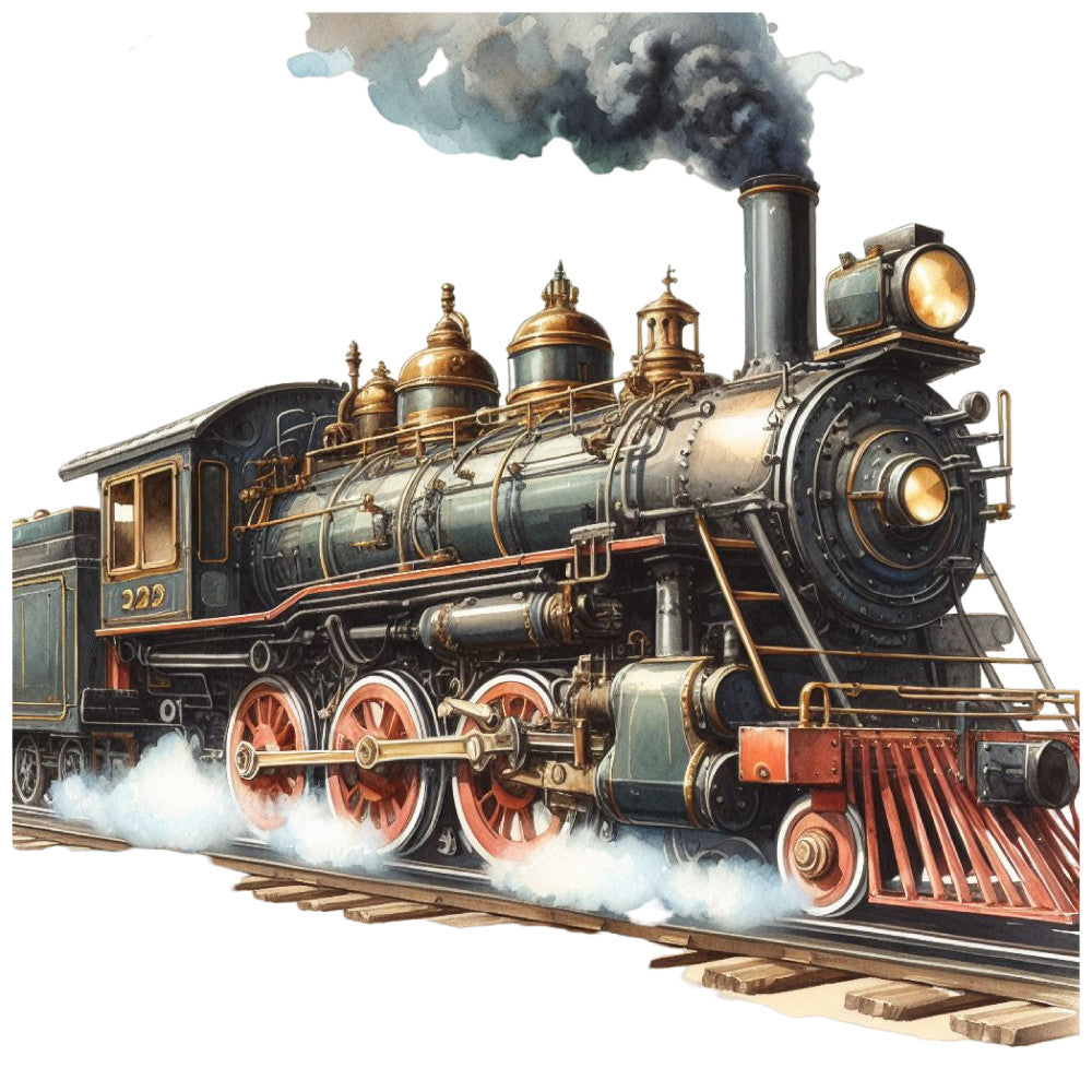 Watercolor Steam Train Fabric Panel 14