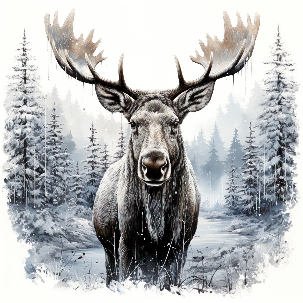 Moose in Winter Fabric Panel 4