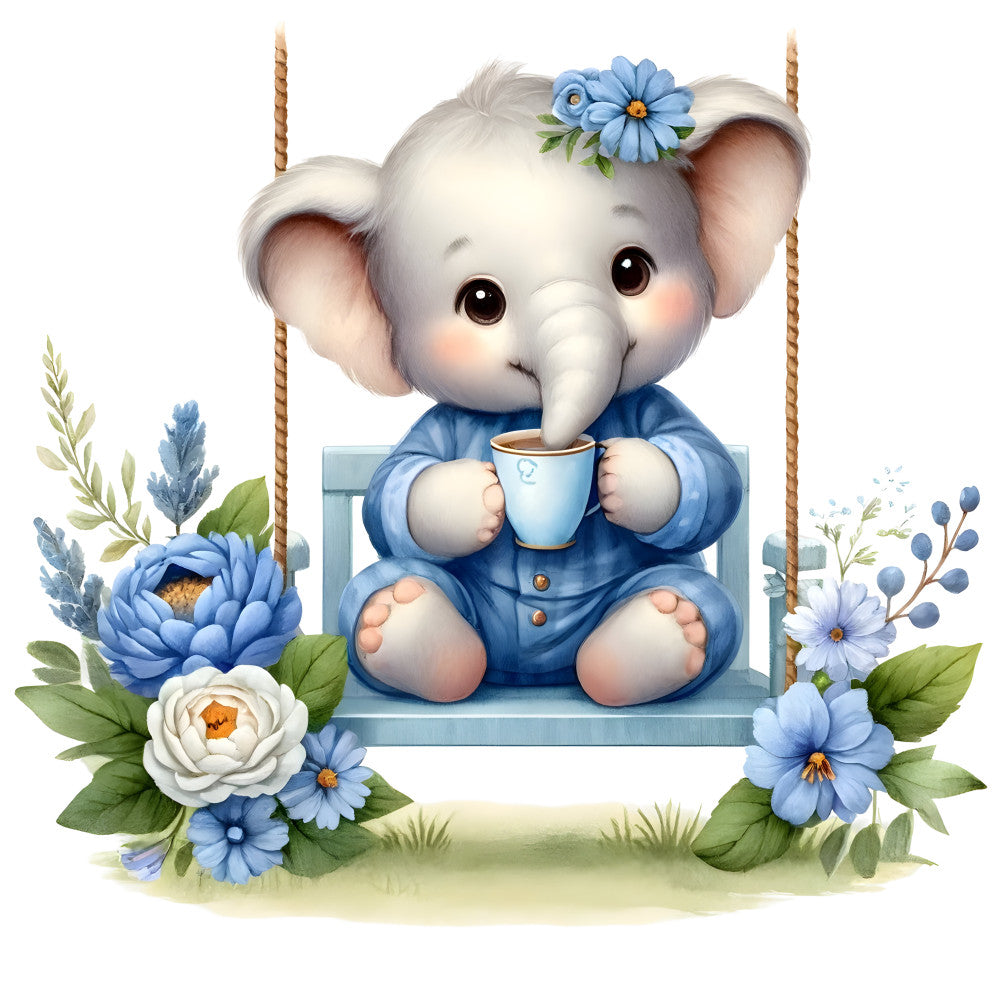 Baby Boy Elephant Fabric Panel 48