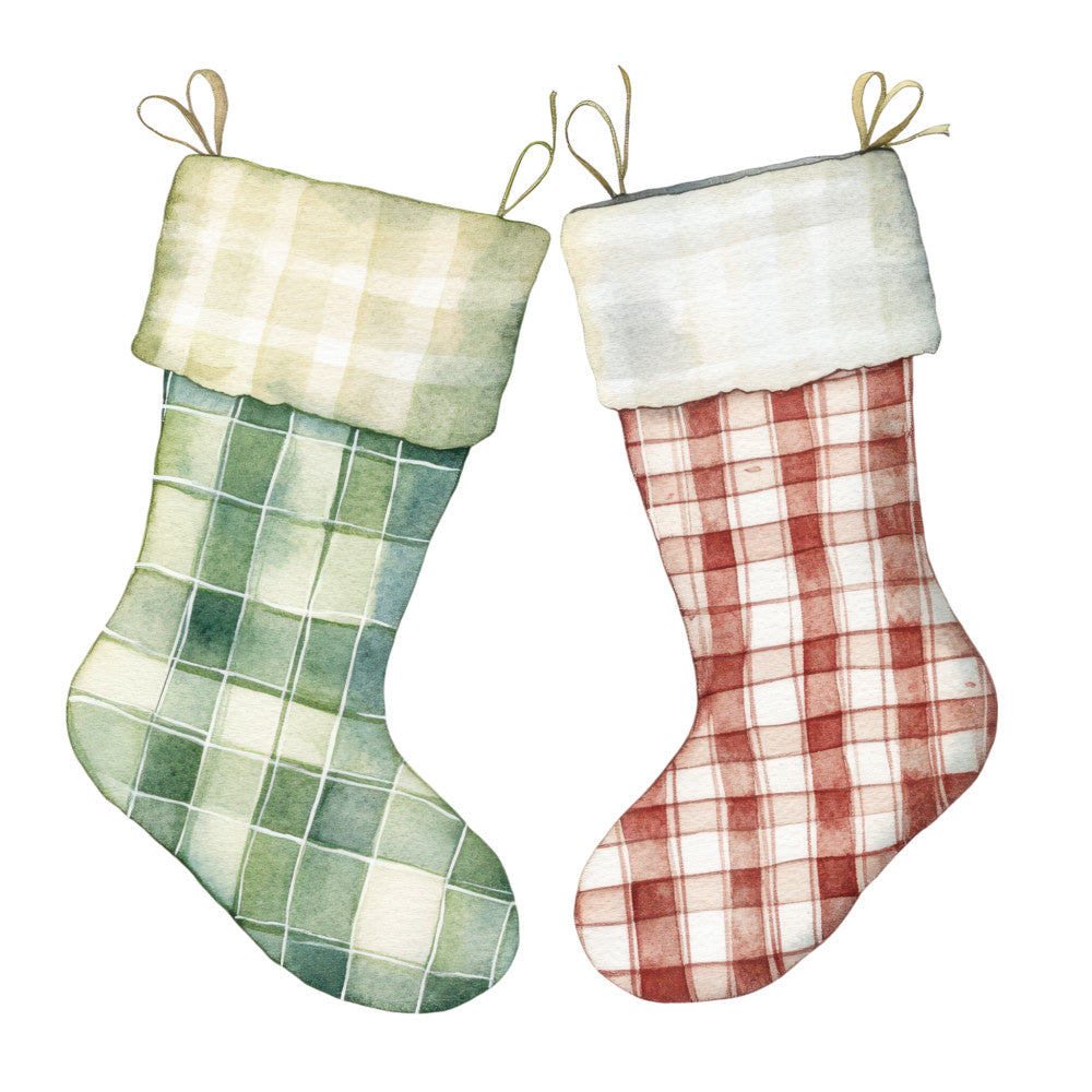 Watercolor Christmas Stockings Fabric Panel 6