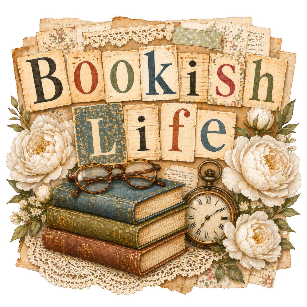 bookish life, vintage books, library theme, cream, tan, beige, rust red, forest green, dusty blue, floral, roses, peonies, antique glasses, pocket watch, lace, botanical, literary, reading, scholarly, nostalgic, vintage aesthetic, steampunk, romantic, elegant, timeless, classic literature, book lover, intellectual theme, botanical florals, cream peonies