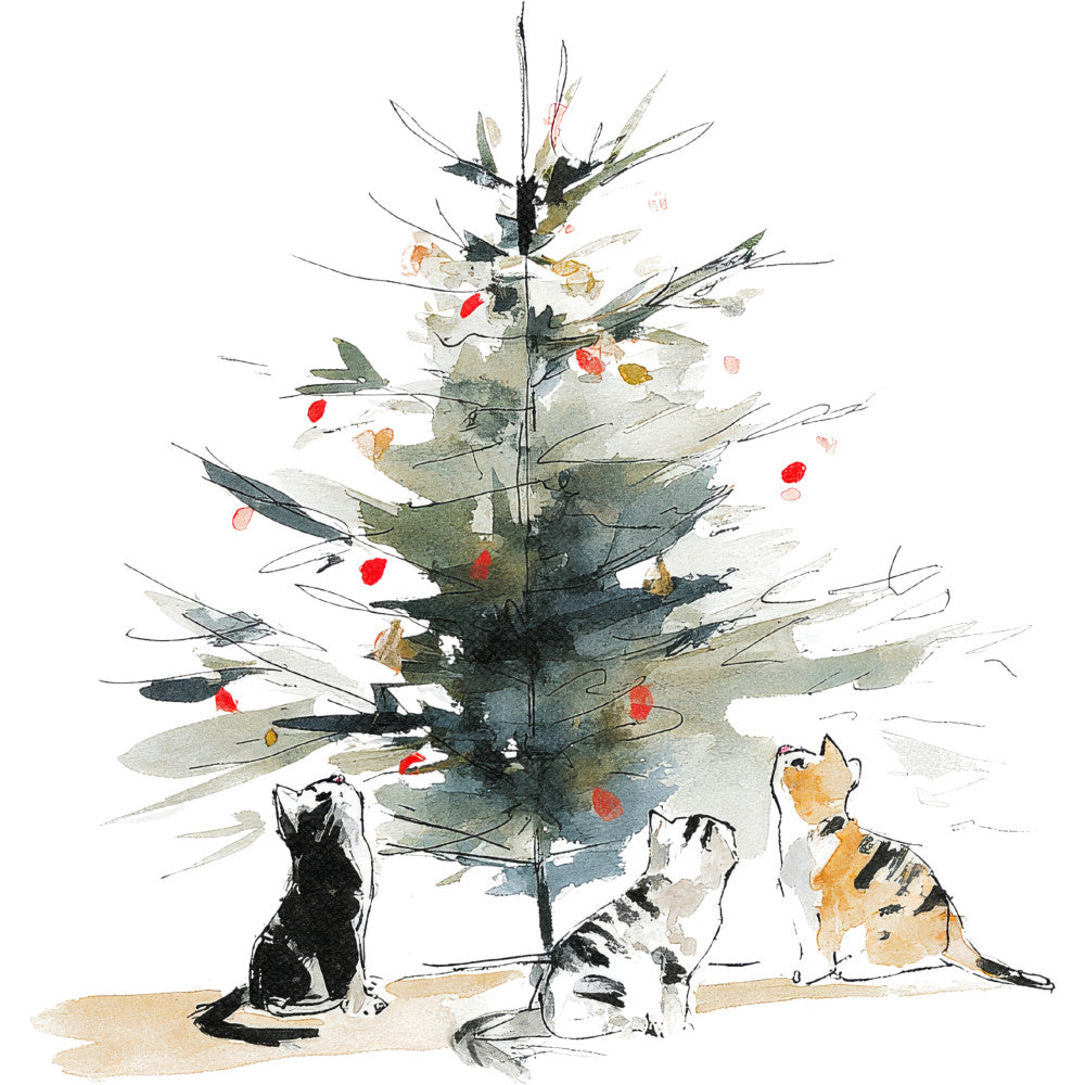 Handdrawn Christmas Cats Fabric Panel 38