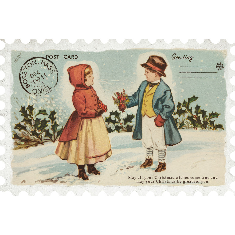 Vintage Christmas Postage Fabric Panel 1