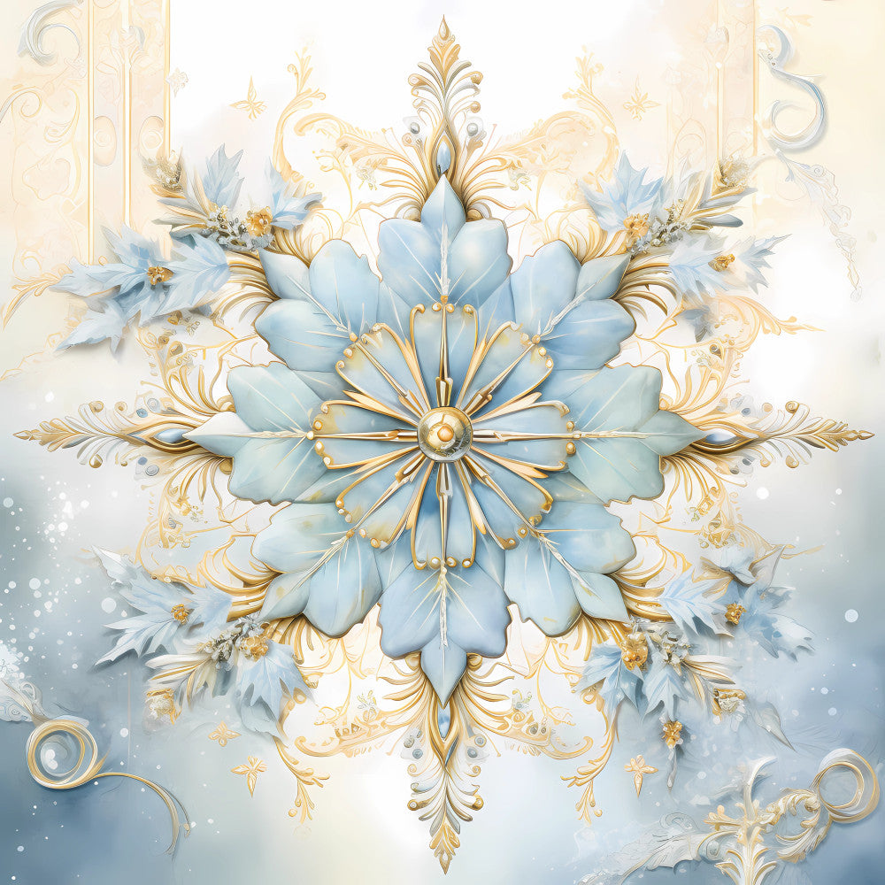 Light Blue and Gold Christmas Fabric Panel 3
