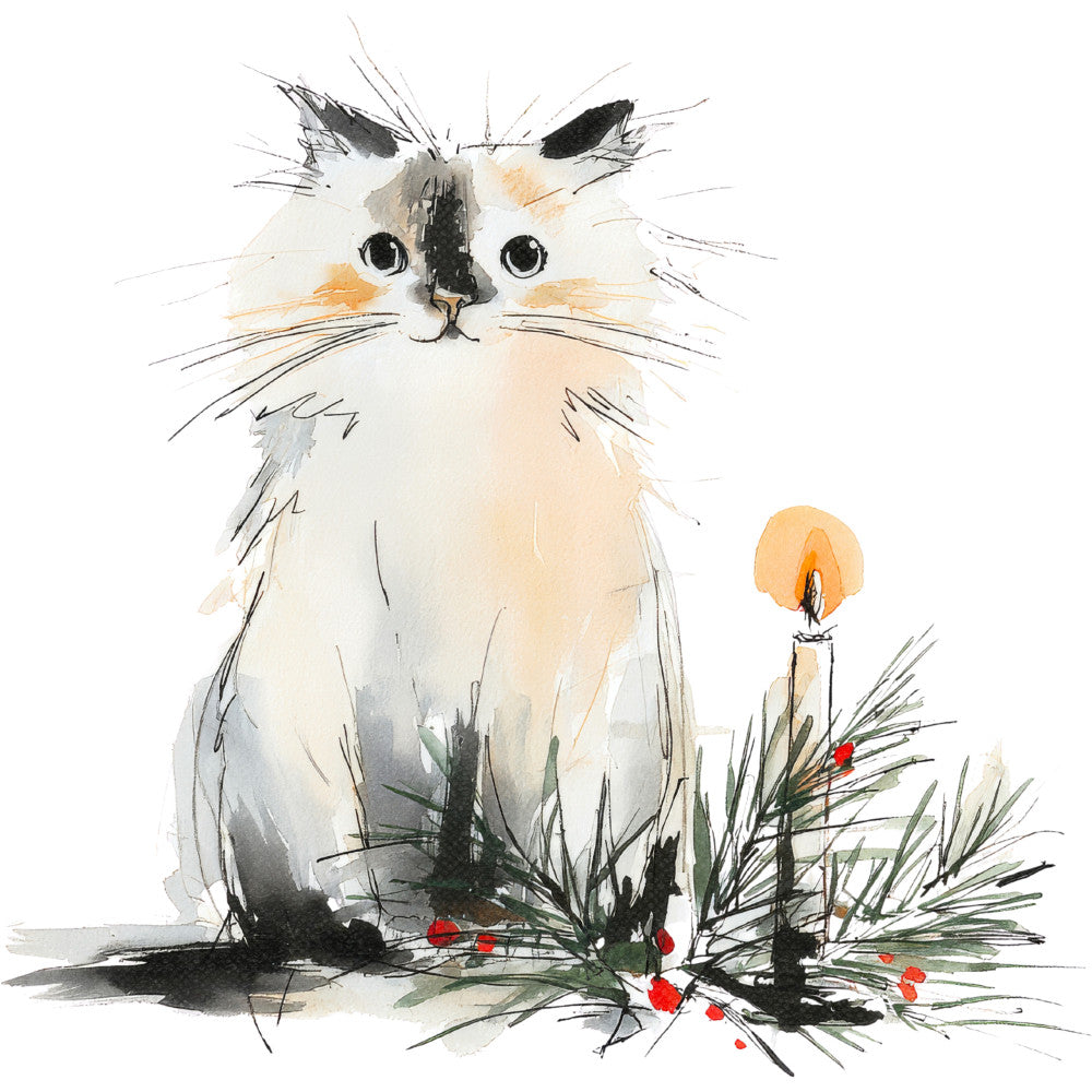 Handdrawn Christmas Cats Fabric Panel 72