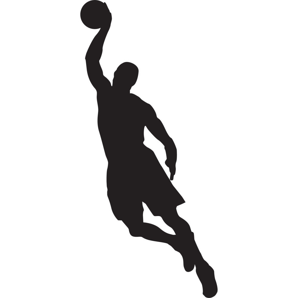 basketball player, sports, silhouette, black, athletic, modern, jump shot, slam dunk, sports themed, men's sports, action pose, dynamic, basketball fan, sports decor, masculine, contemporary, minimalist, monochrome, gym decor, locker room, team spirit, athletic wear, basketball court, shooting, indoor sports, youth sports, americana, wall art, sports apparel