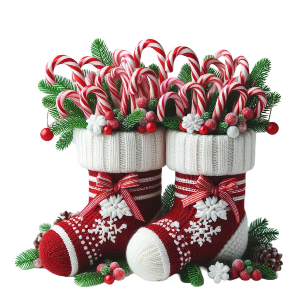 Christmas Stockings and Candy Canes Fabric Panel 15