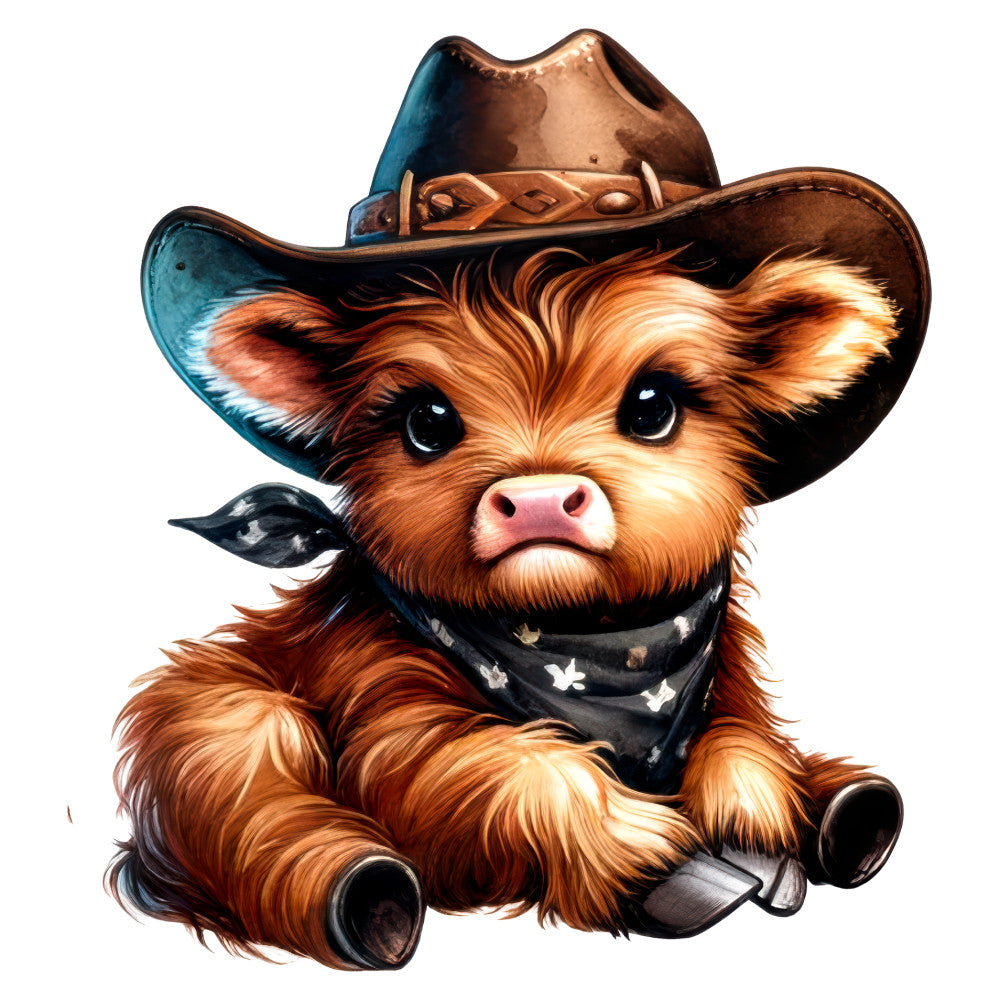 cowboy, western, rustic, cute animals, brown, tan, cream, rust orange, teal blue, black, bandana, hat, cattle, bovine, whimsical, playful, novelty, children's, baby, farmhouse, country, southwest, animal characters, adorable, folk art, decorative panel, wall hanging, nursery, kid's quilt, warm tones