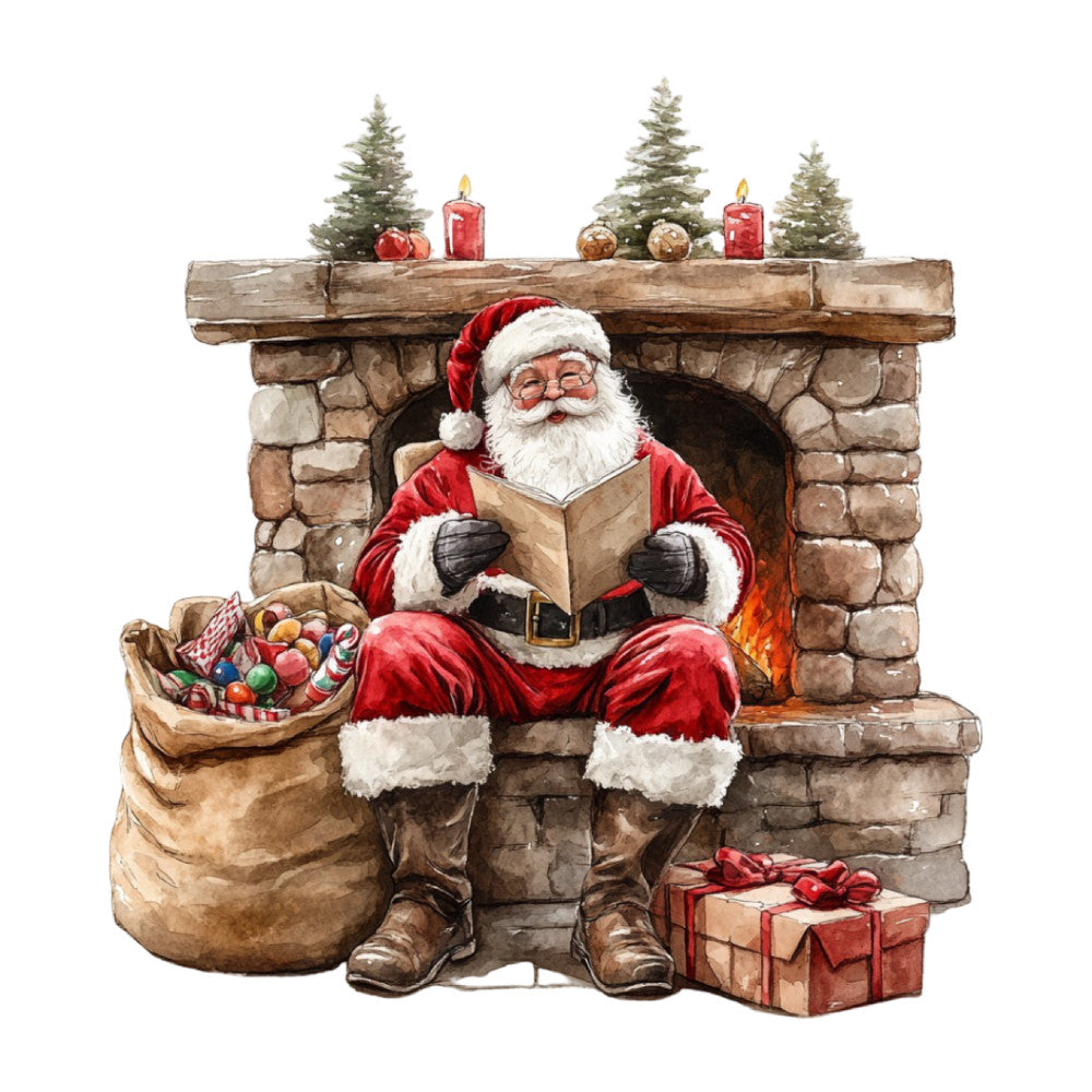 Watercolor Christmas Scene Fabric Panel 18