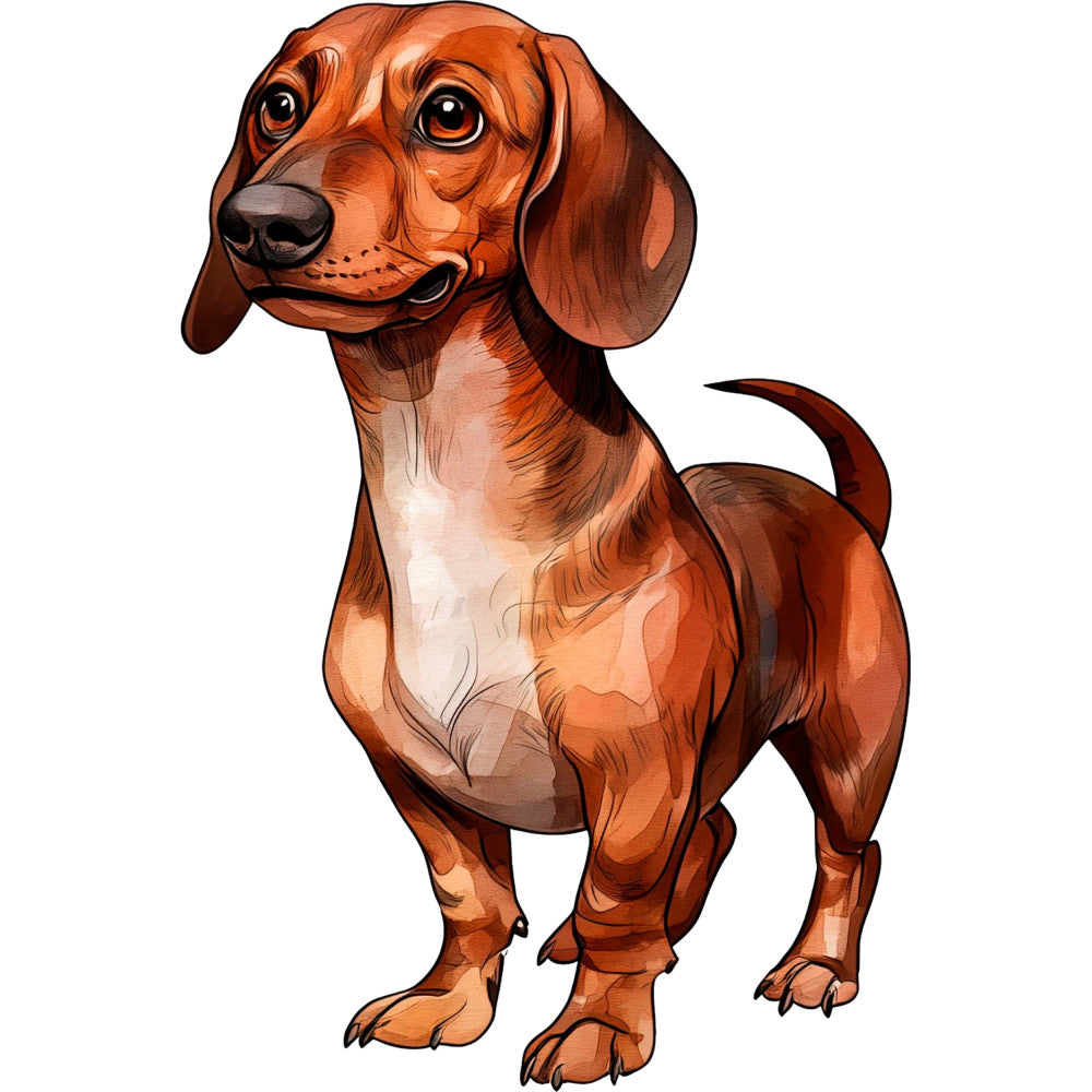 dachshund, dog, wiener dog, rust brown, reddish brown, terracotta, cream, white, chocolate brown, animal portrait, realistic, illustration, whimsical, cute, pet lover, dogs, animal lovers, children's, playful, detailed artwork, long-haired dachshund, decorative panel, novelty print, character fabric, kid's quilt, pet themed, animal design, colorful animals