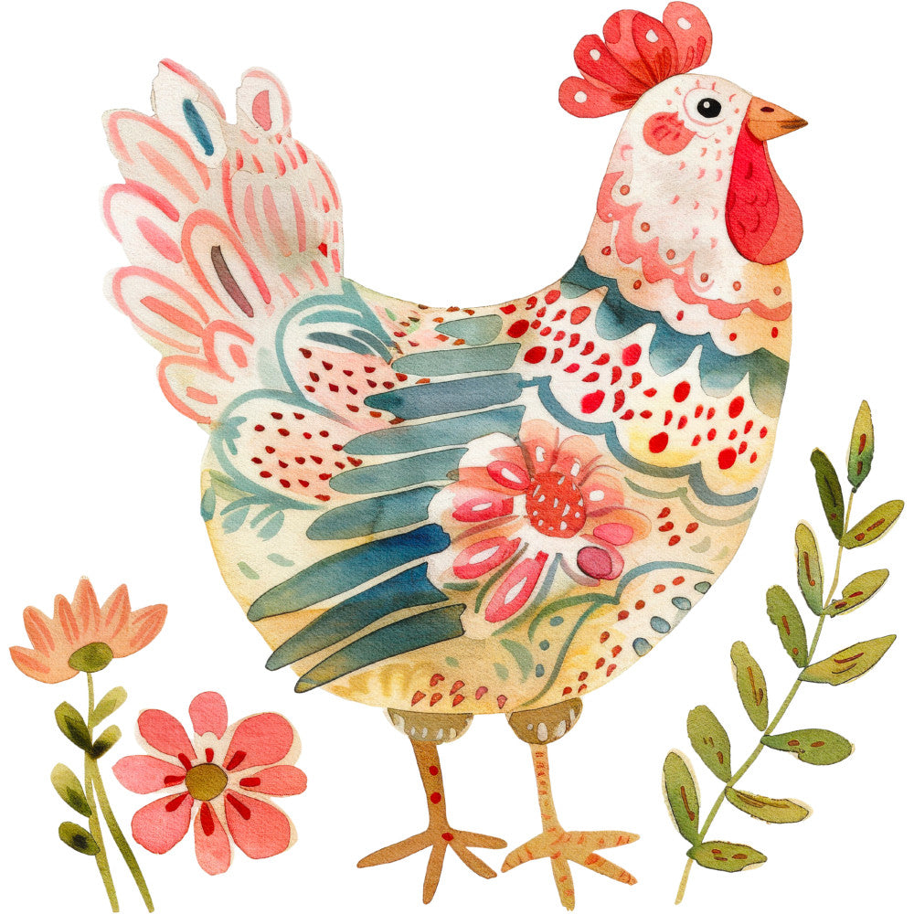 Folk Chicken Fabric Panel 18