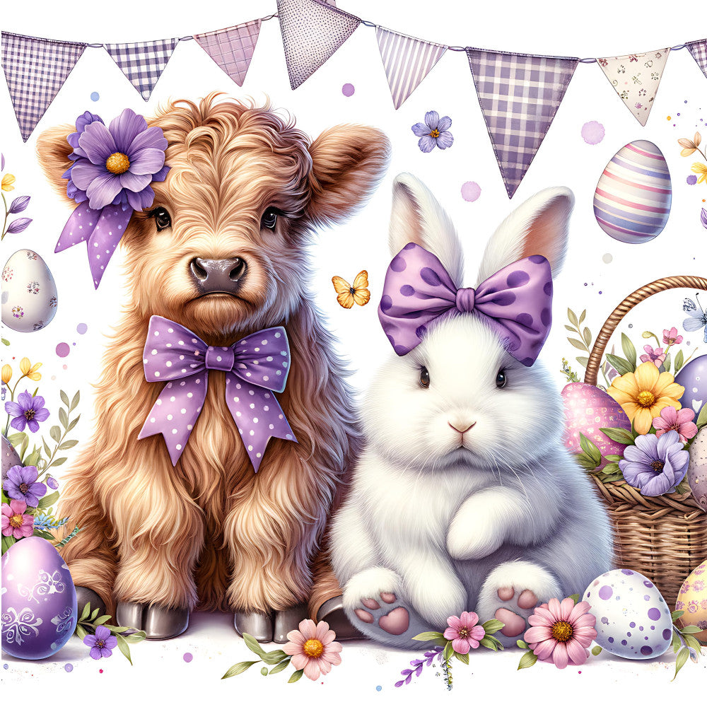 Fancy Highland Cows Fabric Panel 7