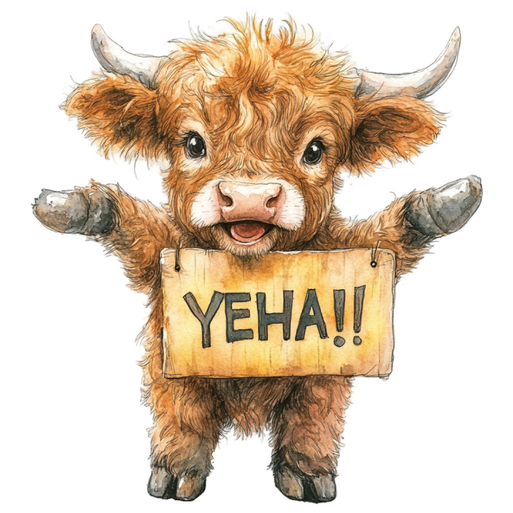 Cute Western Highland Cow Fabric Panel 3