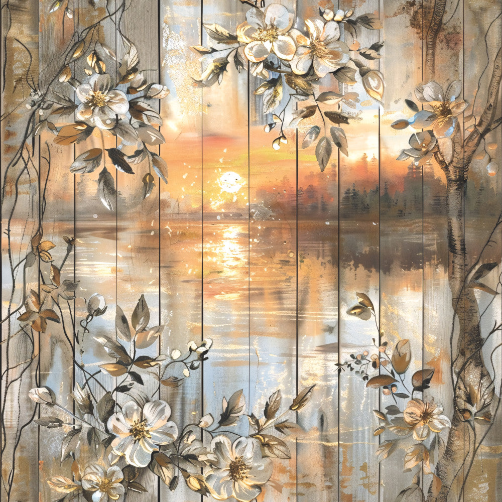 Lake on Rustic Wood Fabric Panel 2