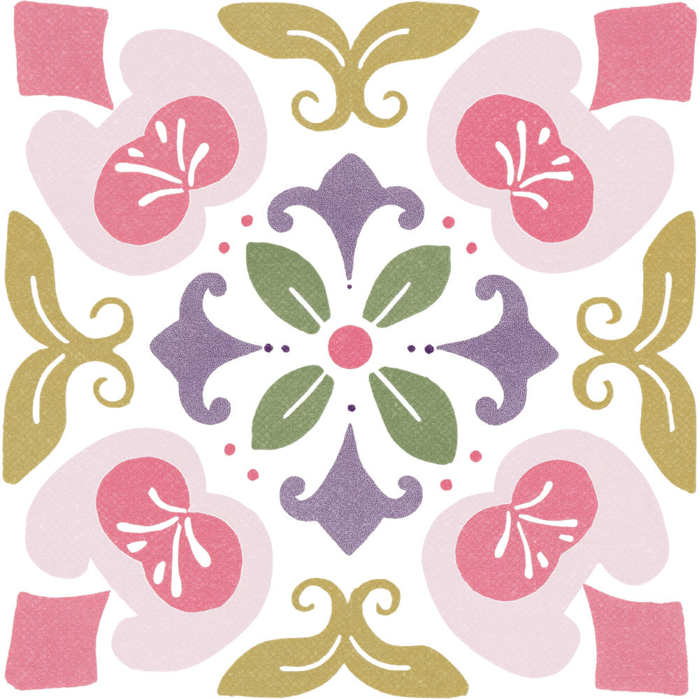 dusty rose, coral pink, sage green, golden yellow, purple, floral, geometric, symmetrical, damask, medallion, ornamental, elegant, traditional, botanical, leaves, four-square, decorative, vintage, spring, garden, nature-inspired, whimsical, ornate, scrollwork, blooms, petals, home decor, wall hanging, cushion cover, quilt panel