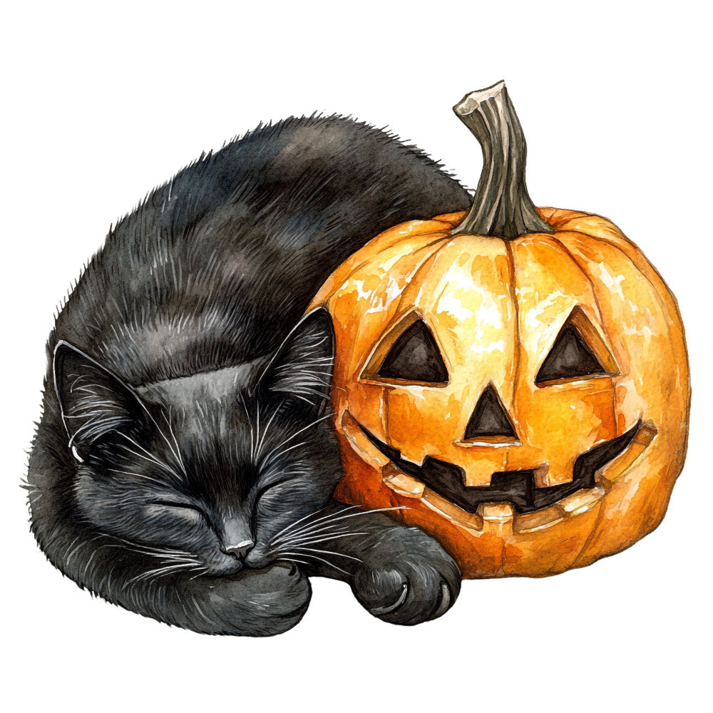 black cat, jack-o-lantern, pumpkin, halloween, autumn, fall, orange, black, charcoal gray, spooky, festive, whimsical, seasonal, holiday, cat face, carved pumpkin, pumpkin patch, trick-or-treat, october, creepy, fun, playful, animals, pets, domestic cat, feline, traditional halloween, decorative, wall hanging, home decor