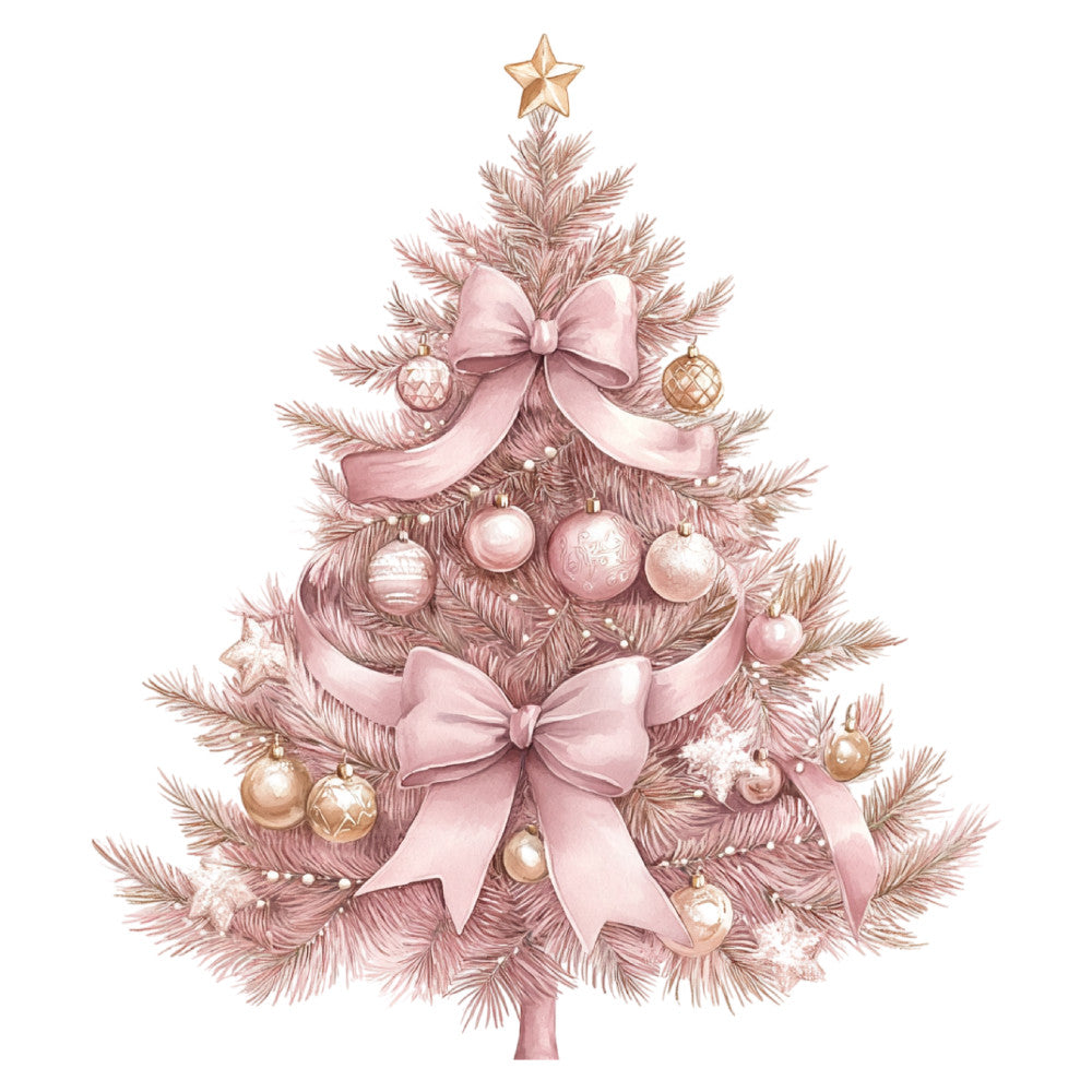 dusty rose, mauve, blush pink, rose gold, champagne, copper, soft pink, taupe, christmas, holiday, elegant, romantic, ornaments, baubles, bows, ribbons, star topper, evergreen, festive, traditional, vintage, whimsical, feminine, decorative, winter, celebration, formal, sophisticated, tree, metallic accents