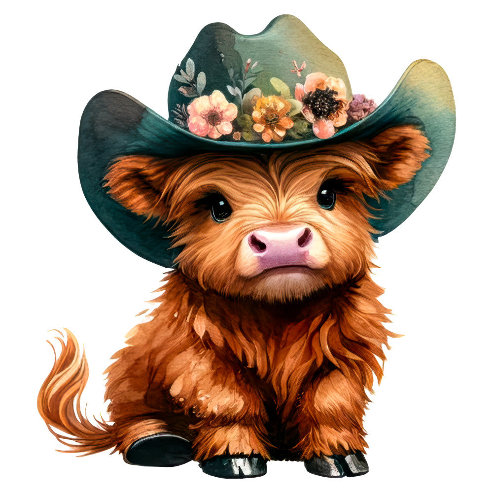 highland cattle, cow, brown, rust, teal, forest green, cream, pink, coral, floral, flowers, whimsical, farmhouse, rustic, country, western, cowboy hat, cute animals, livestock, spring, summer, baby nursery, children's, playful, folk art, botanical, cottage core, decorative pillow, wall hanging, bedding
